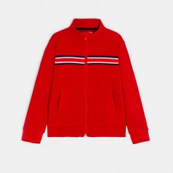 Boys' red stand-up collar zip-up sweatshirt