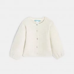 Baby girls' white shiny knitted cardigan