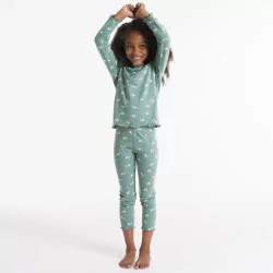 Girls' green printed pointelle jersey pyjamas