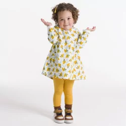 Baby girls' light fleece bird-themed dress and yellow leggings
