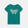 Girls' green sequin butterfly T-shirt