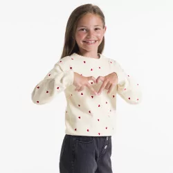 Girls' ecru heart motif jumper