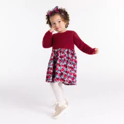 Baby girls' pink seersucker and knitted bi-material dress