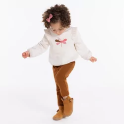 Baby girls' decorative brown knitted trousers with elasticated waistband
