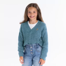 Girls' blue button-up ribbed cardigan