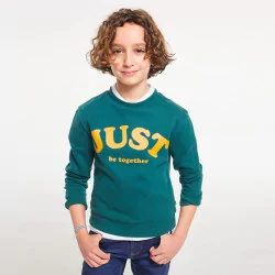 Boys' green sweatshirt with slogan