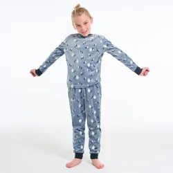 Boys' 2-piece blue printed velvet pyjamas