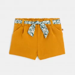 Baby girls' warm shorts with yellow floral waistband
