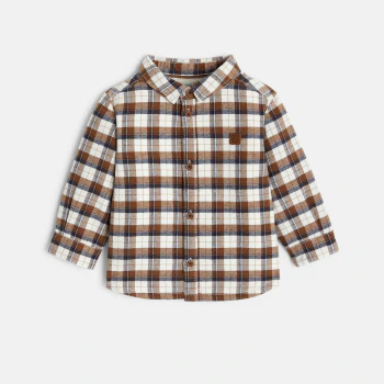 Baby boy brown Sherpa plaid lined overshirt