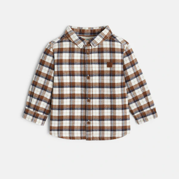 Baby boy brown Sherpa plaid lined overshirt