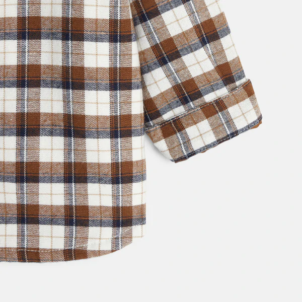 Baby boy brown Sherpa plaid lined overshirt