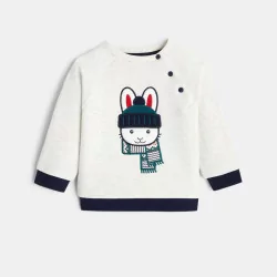 Baby boyu2019s white rabbit fleece criss-cross sweatshirt