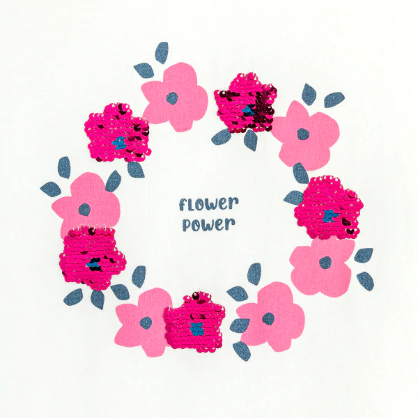 Girl's white floral and sequin t-shirt
