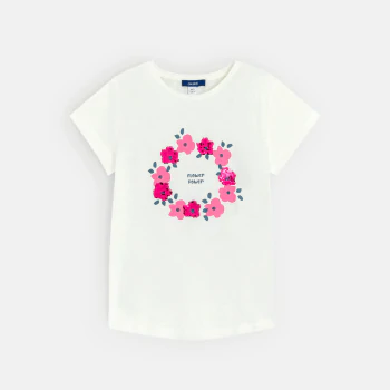 Girl's white floral and sequin t-shirt