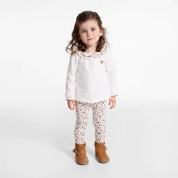 Baby girls' white ruffle-neck T-shirt