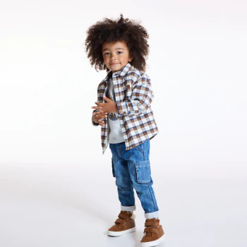 Baby boy brown Sherpa plaid lined overshirt