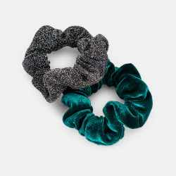 Set of 2 glitter and green scrunchies for girls