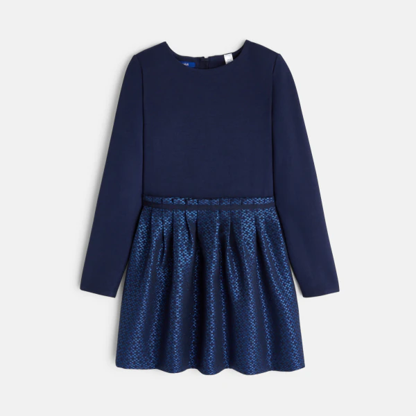 Girl's navy blue bi-material dress