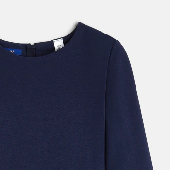 Girl's navy blue bi-material dress