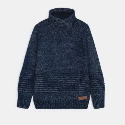 Boyu2019s blue mottled snood-collar sweater