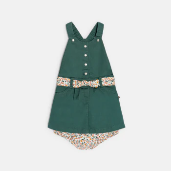 Baby girl's green cotton poplin dungaree dress