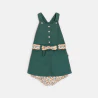 Baby girl's green cotton poplin dungaree dress