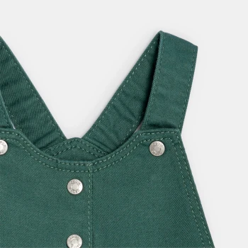 Baby girl's green cotton poplin dungaree dress