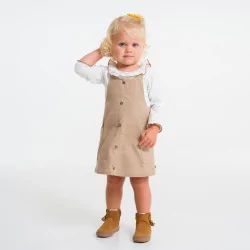 Baby girls' beige corduroy dungaree dress