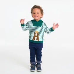 Baby boys' bear-themed striped hoodie