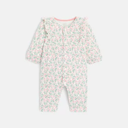 Baby girl's long green floral romper suit