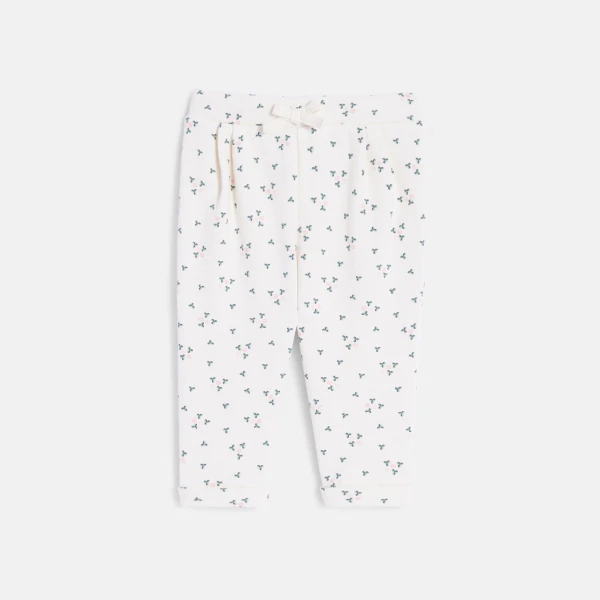 Baby girl's white floral fleece trousers