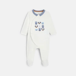 Baby boy's white velvet animal sleepsuit