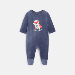 Baby boy's blue velvet sleepsuit
