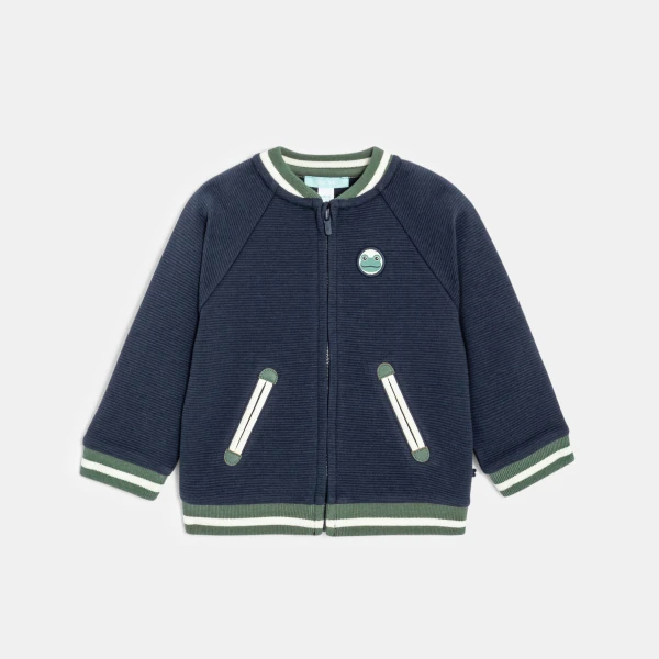 Baby boy's blue stripe-effect cotton fleece zip-up cardigan