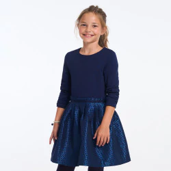 Girl's navy blue bi-material dress