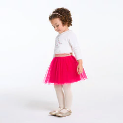 Baby girlu2019s pink pleated tulle skirt with iridescent belt