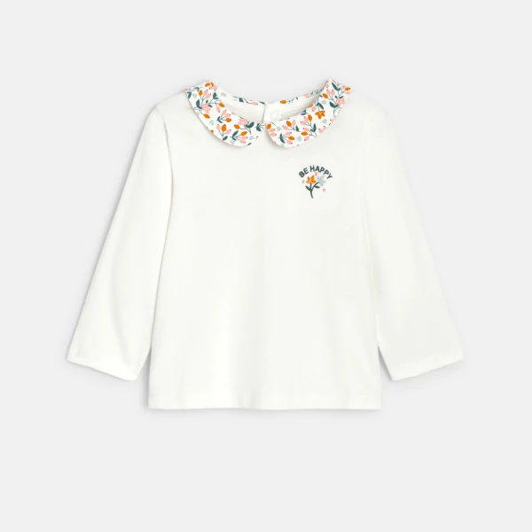 Baby girl's white floral collar T-shirt