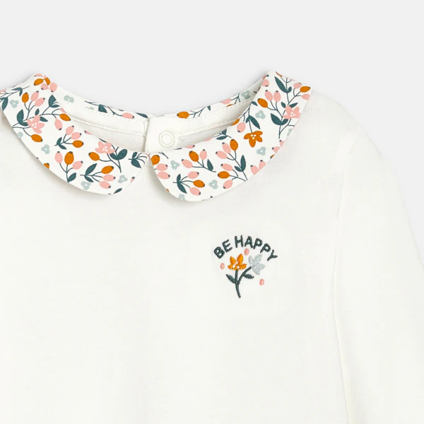 Baby girl's white floral collar T-shirt
