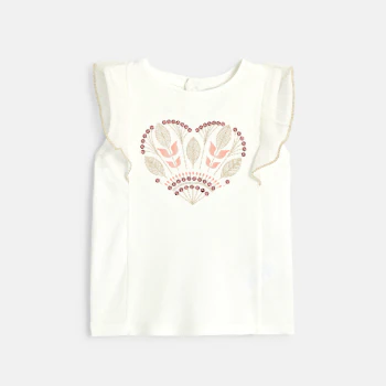 Baby girl's white embroidered T-shirt with ruffle sleeves