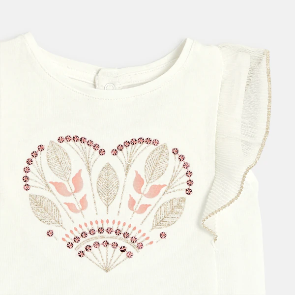 Baby girl's white embroidered T-shirt with ruffle sleeves