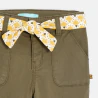 Baby girl's khaki green cotton floral trousers with patterned floral belt