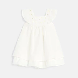 Baby girl's elegant white floral bib dress