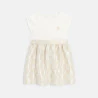 Baby girl's two-fabric shiny party dress with jacquard motifs