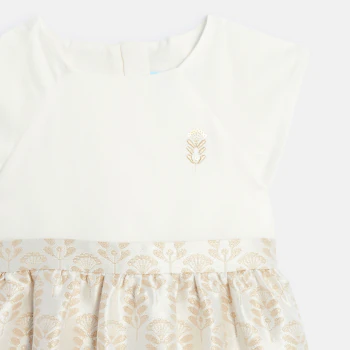 Baby girl's two-fabric shiny party dress with jacquard motifs