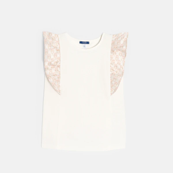 Girl's ecru top with ruffled cap sleeves