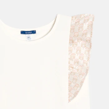 Girl's ecru top with ruffled cap sleeves