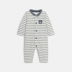 Baby boy's blue striped fleece sleepsuit