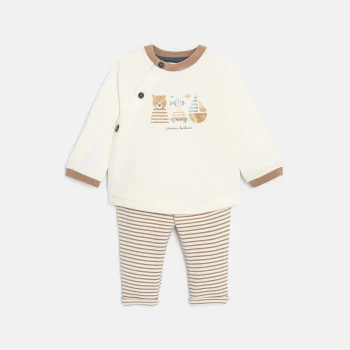 Baby boy's velvet sweatshirt and beige striped trousers