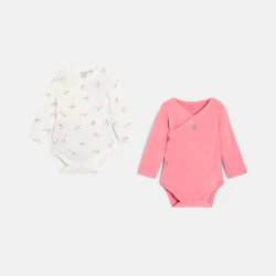 Newborn pink bodysuit with size extender (set of 2)