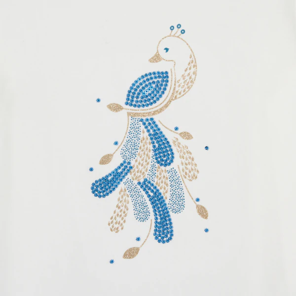 Girl's white peacock print T-shirt